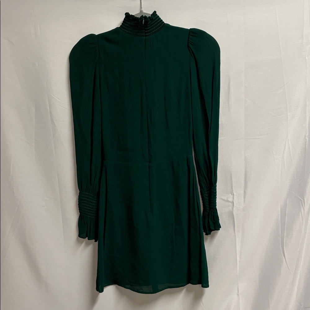 Reformation Archie Shirred Long Sleeve Mini Dress Emerald Green Size 0 - Picture 4 of 7